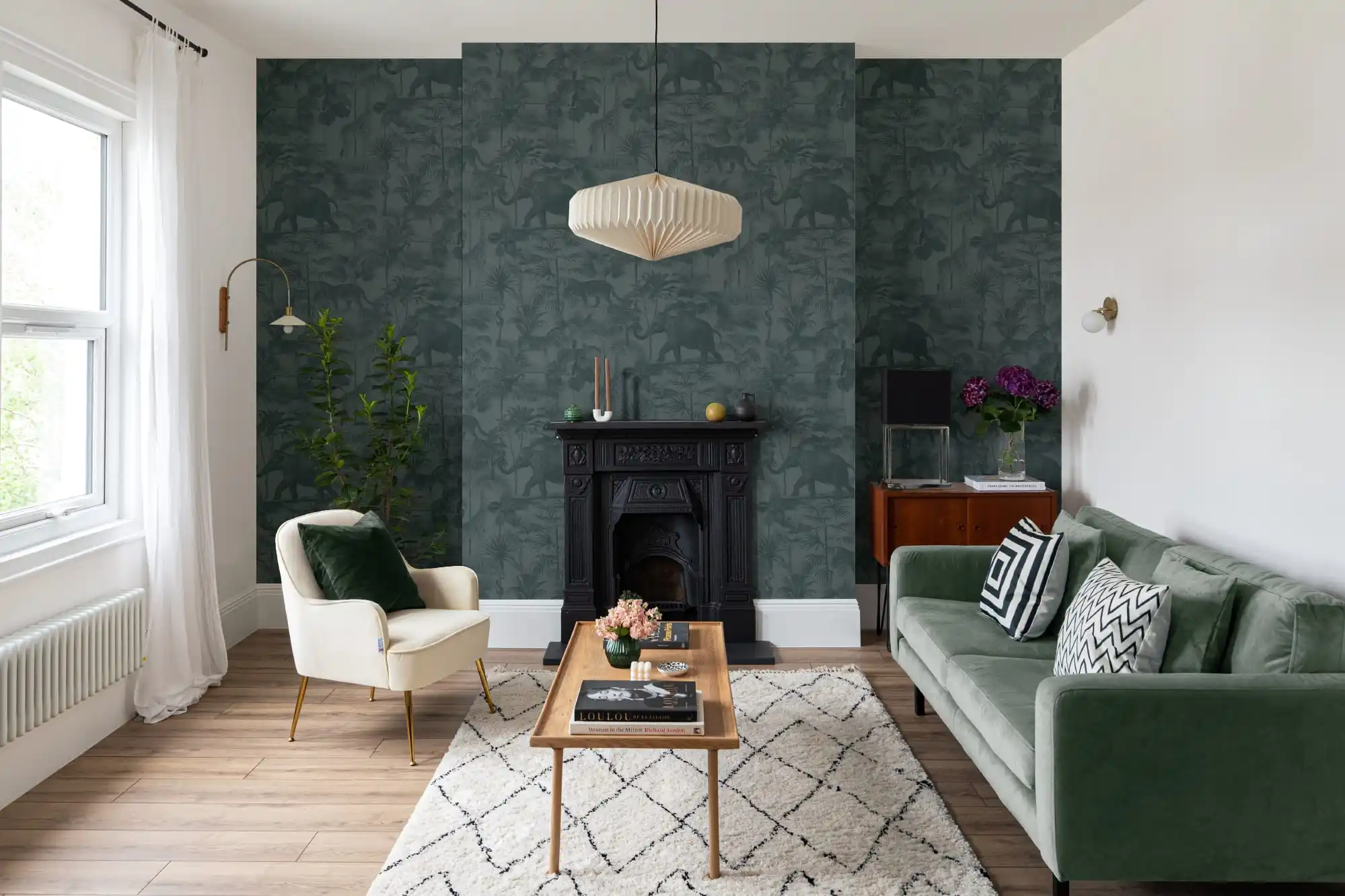 Residential wallpaper installation in a luxury living room in Chicago